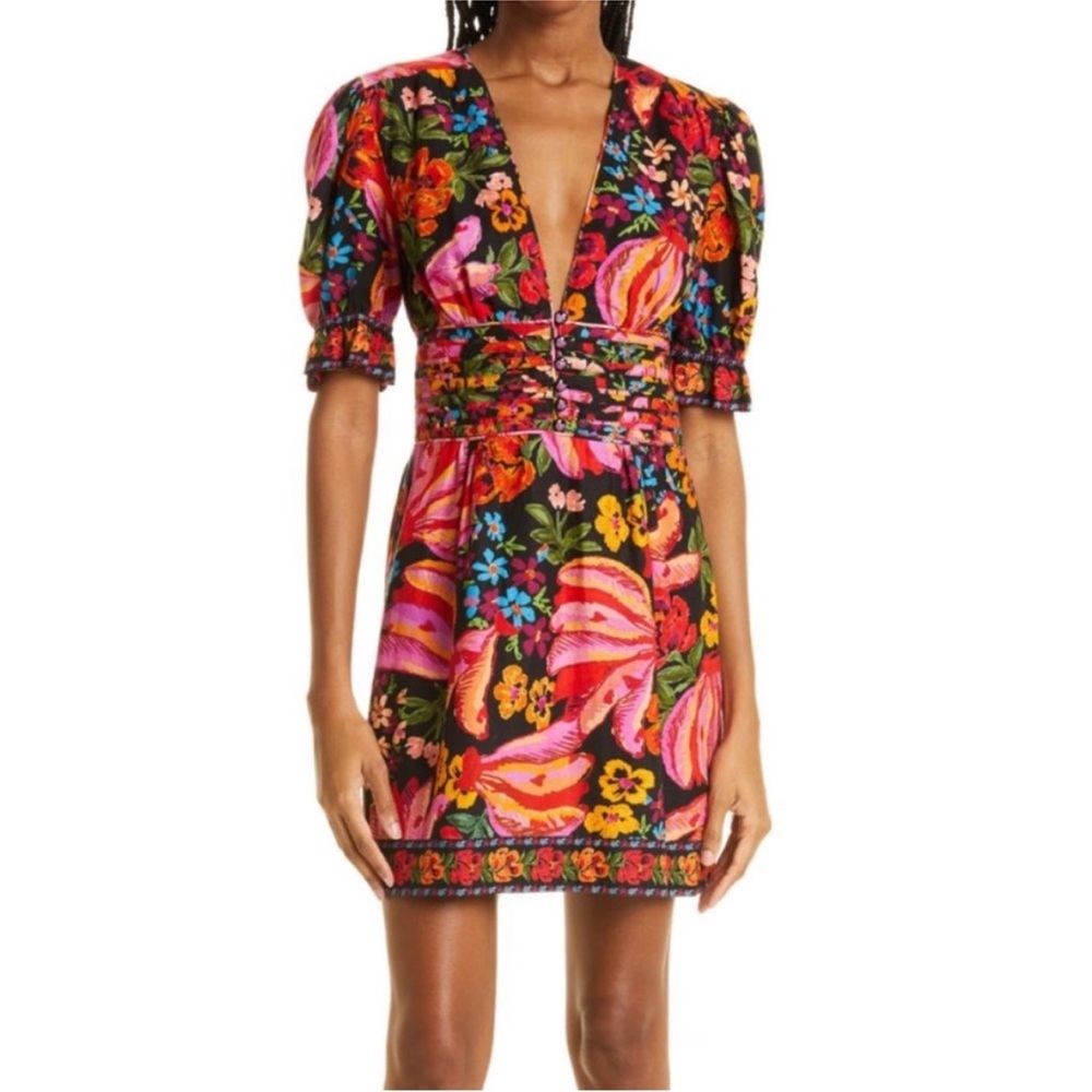 Farm Rio Black Spring Bananas Print Minidress
